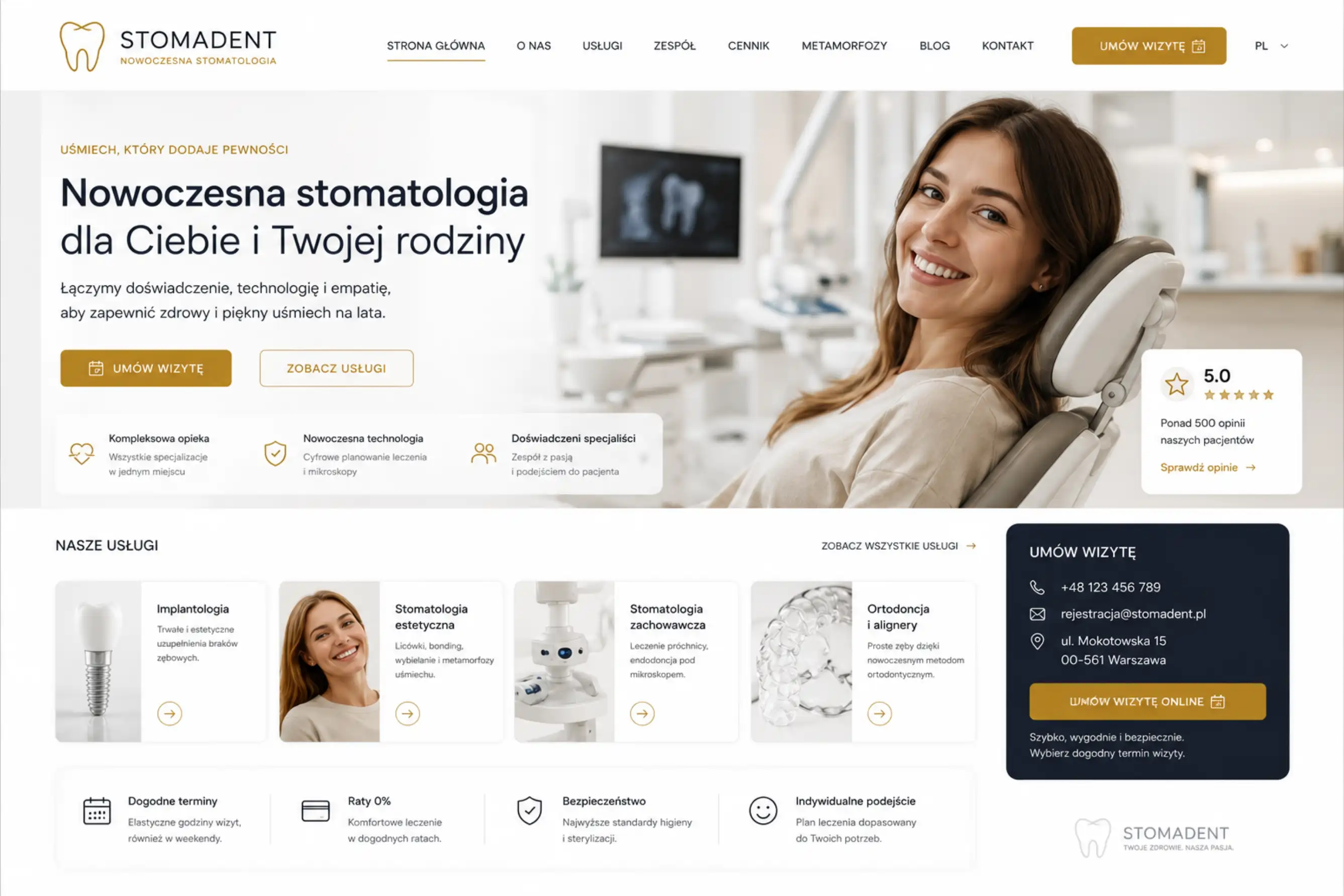 Strona dla dentysty — cennik zabiegów i rezerwacja wizyty online